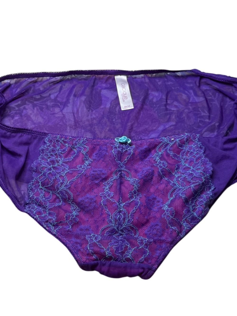 CACIQUE Intimates Purple Lace Bikini Panty with Teal Floral Stitching - Picture 14 of 16